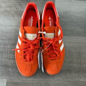 New Adidas Red Suede Sneakers with White Stripes